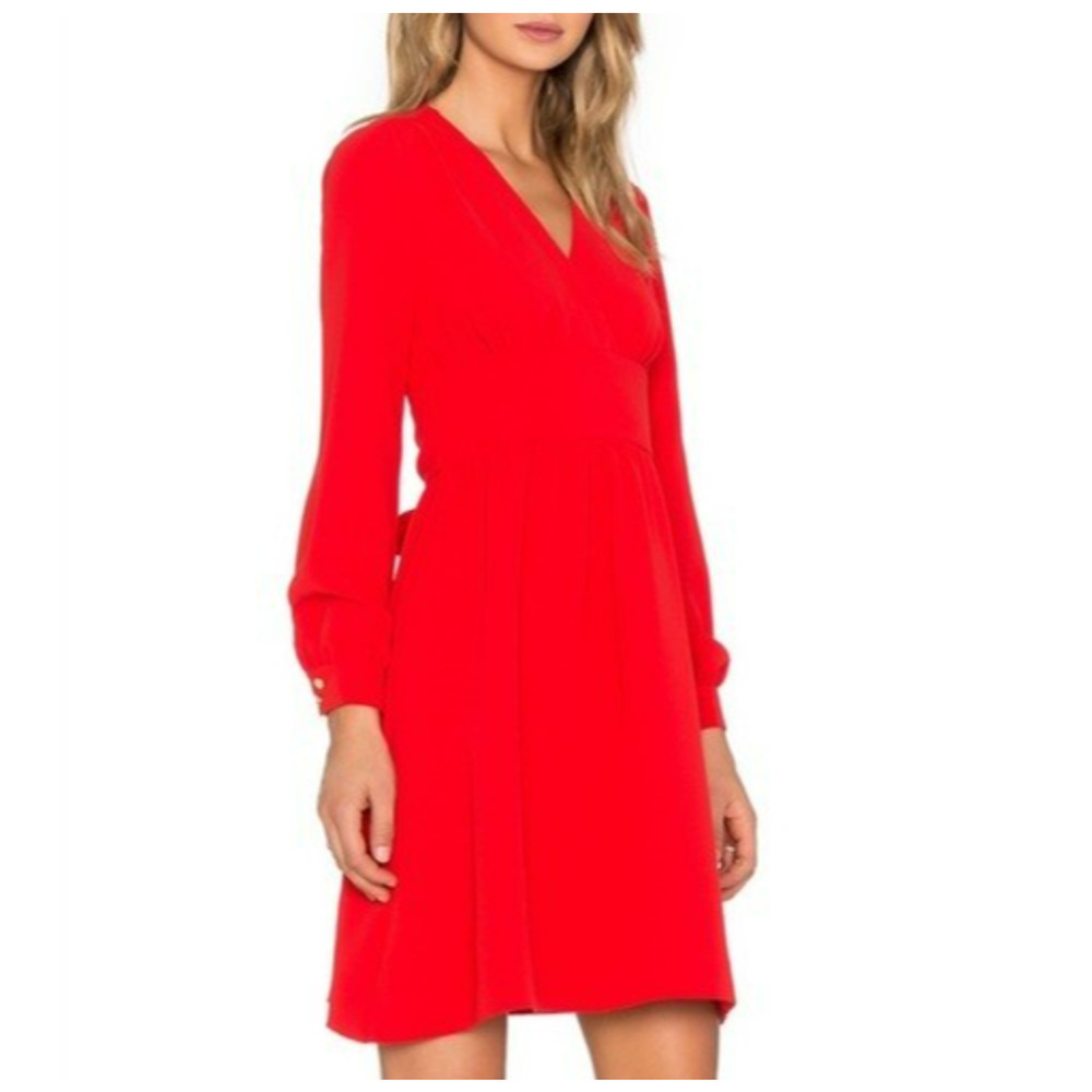 Kate Spade Tie Waist Faux Wrap Dress Size 10 Red Long Sleeves Festive Holiday - Picture 6 of 15